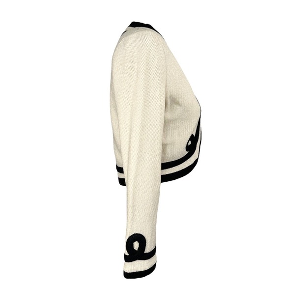 St. John Cropped Knit Blazer Open Front Cream & Black Size 4 - Picture 5 of 10